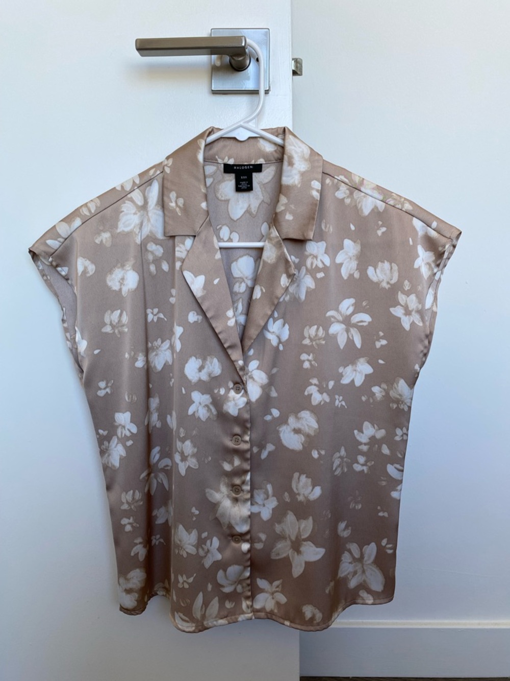 Satin Floral Shirt - Taupe & White